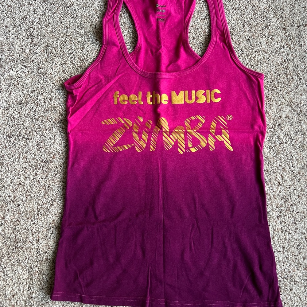 Zumba Fitness Pink to Deep Magenta Ombre Tank with Gold Logo